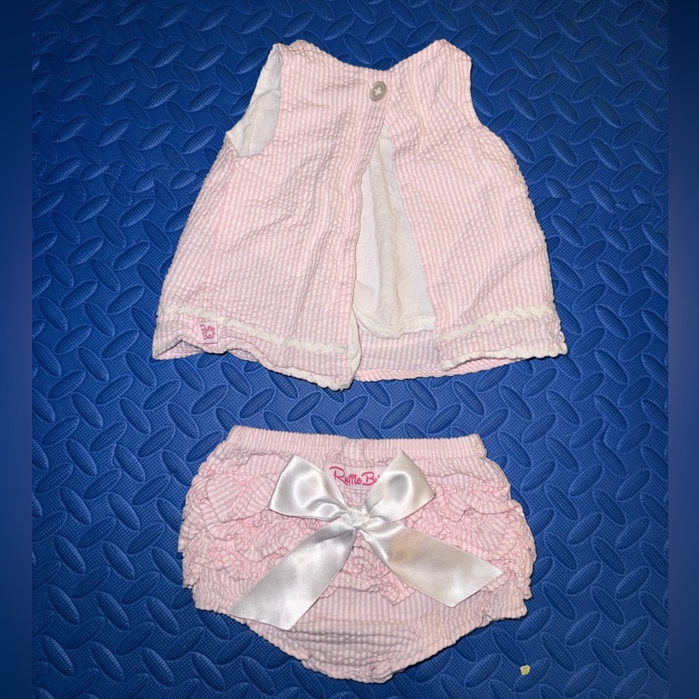 Ruffle Butts Pink Seersucker Matching Set with Ruffle Bloomers Baby Girl 12 M